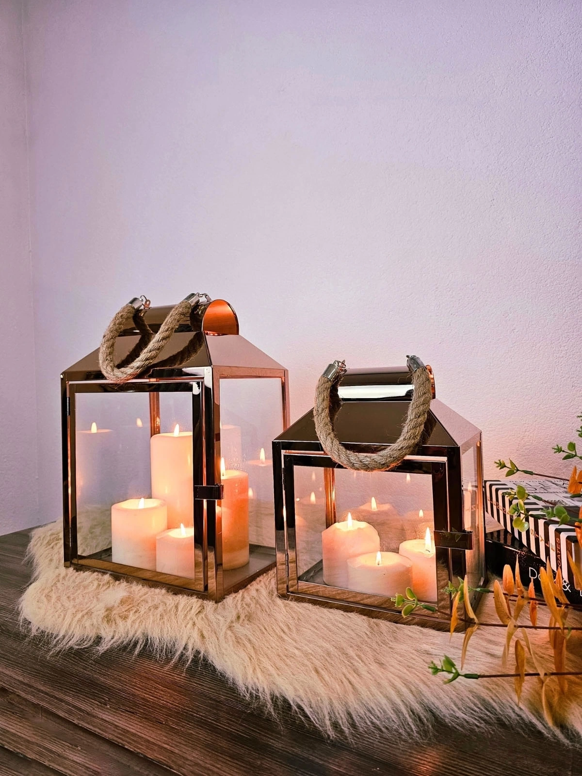 Rosetta Paslanmaz Çelik İkili Mumluk Fener Seti