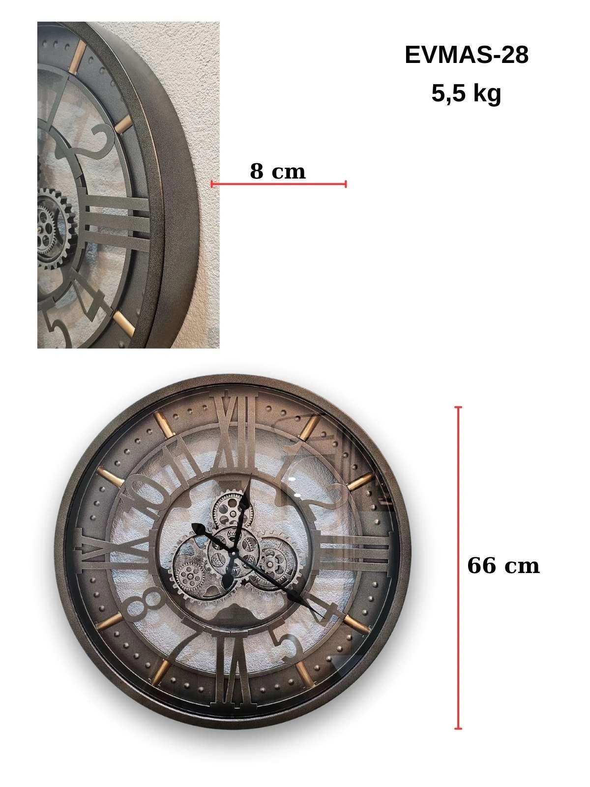 Siena Çarklı Metal Duvar Saati 66cm