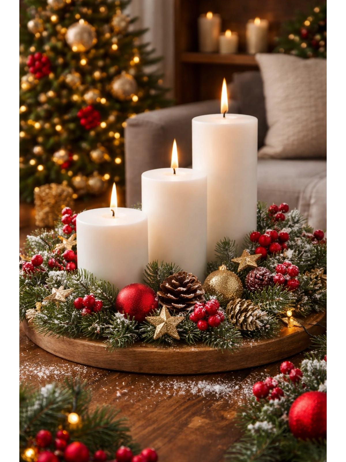 Silindir Mum Beyaz Üçlü Set