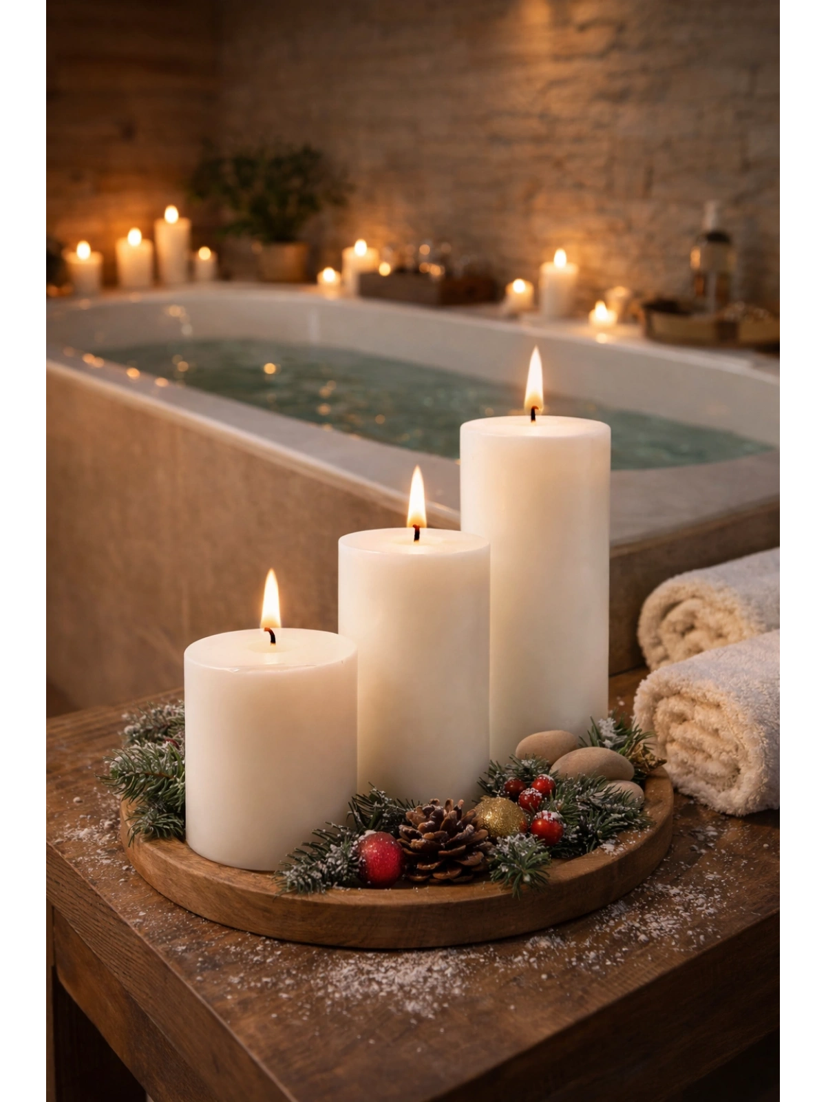 Silindir Mum Beyaz Üçlü Set