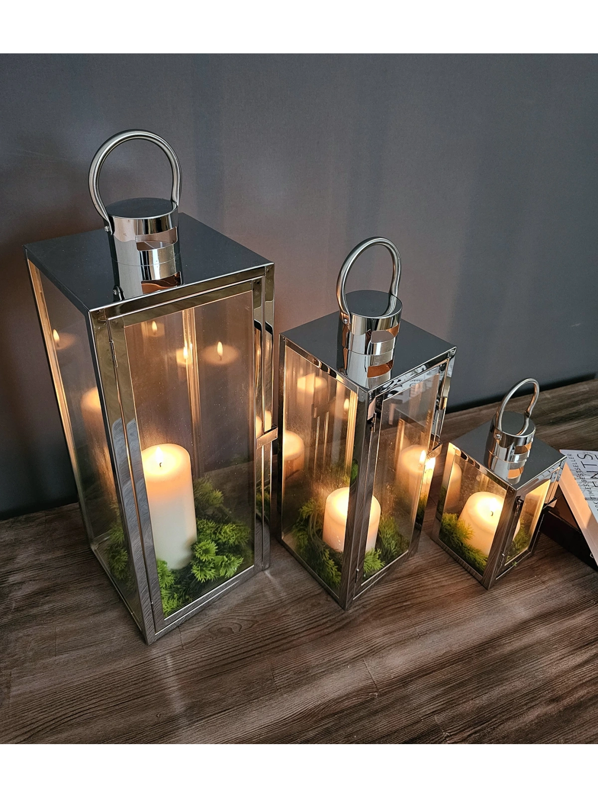 Victorina Paslanmaz Çelik Üçlü Mumluk Fener Seti