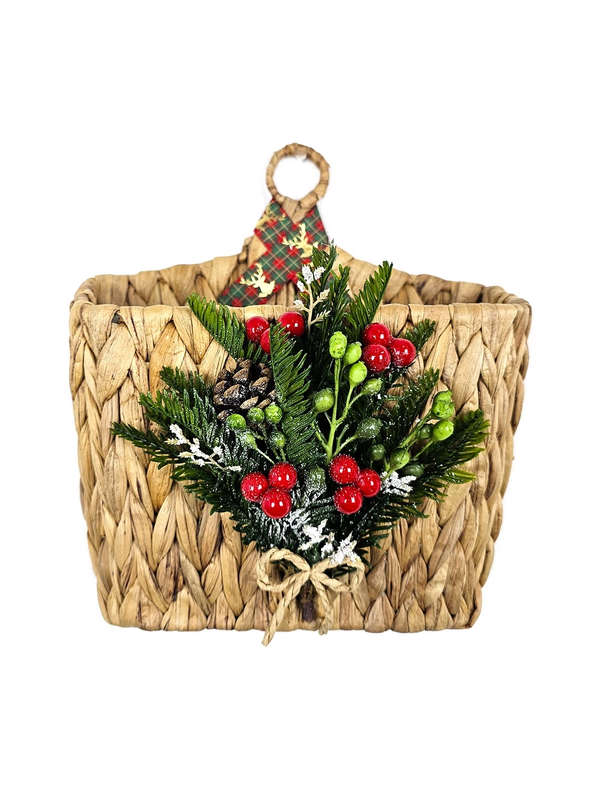 Yeni Yıl Hasır Kapı Sepeti Gazetelik Posta Kutusu 30Cm