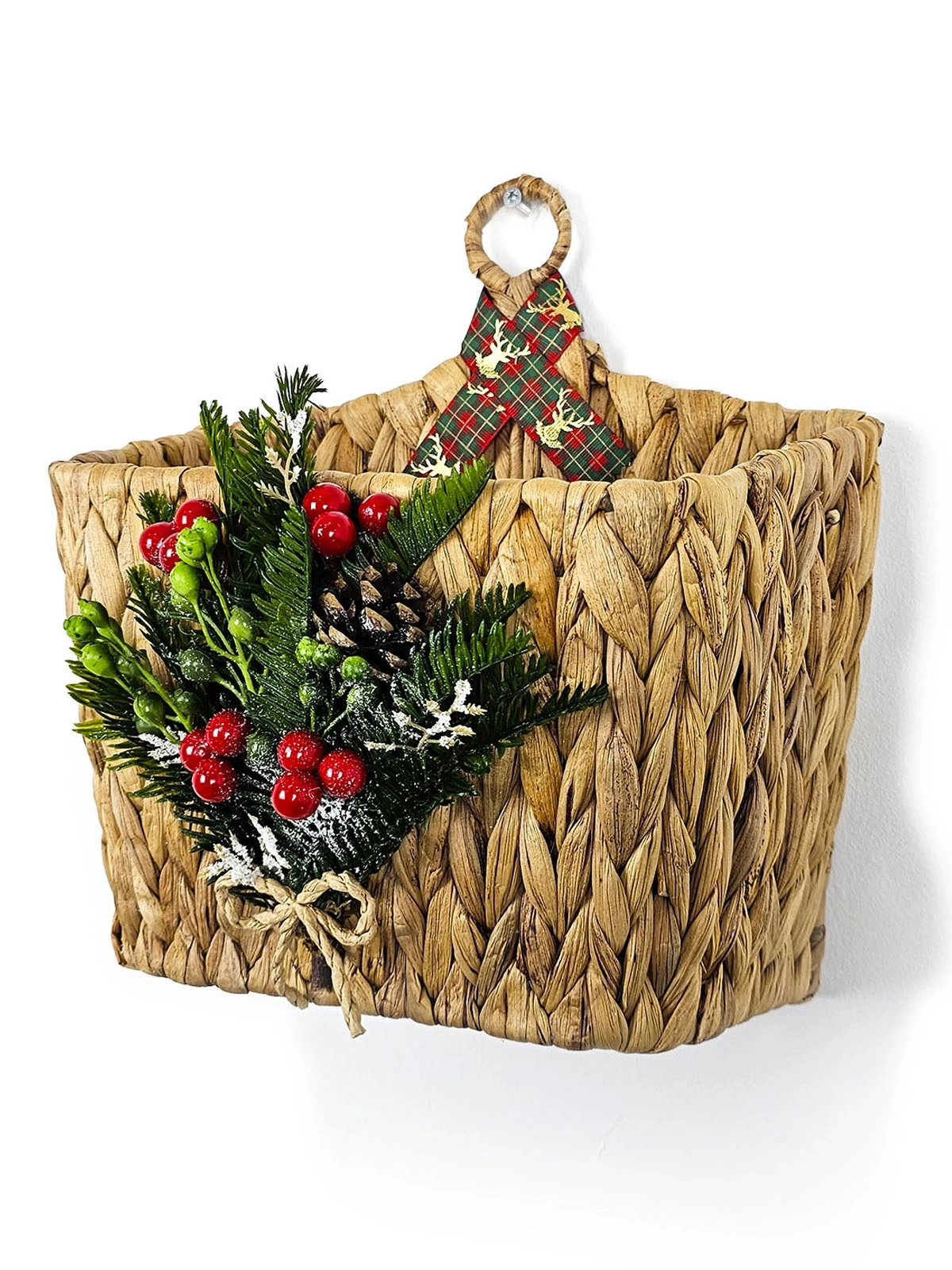 Yeni Yıl Hasır Kapı Sepeti Gazetelik Posta Kutusu 30Cm