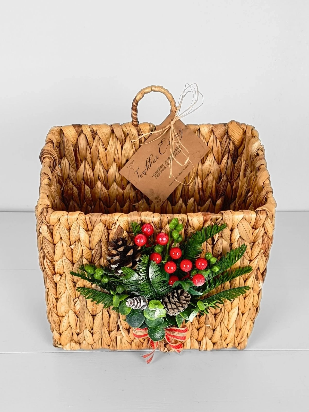 Yeni Yıl Hasır Kapı Sepeti Gazetelik Posta Kutusu Büyük Boy 30Cm