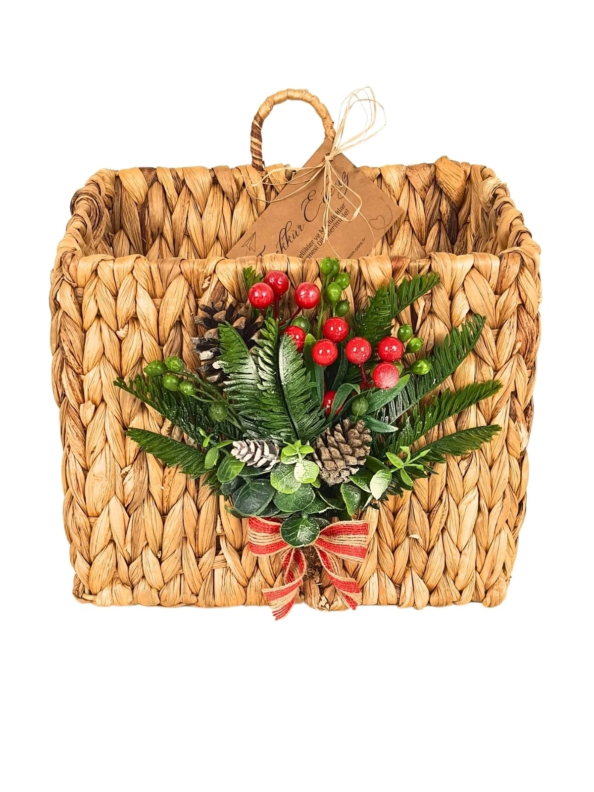 Yeni Yıl Hasır Kapı Sepeti Gazetelik Posta Kutusu Büyük Boy 30Cm