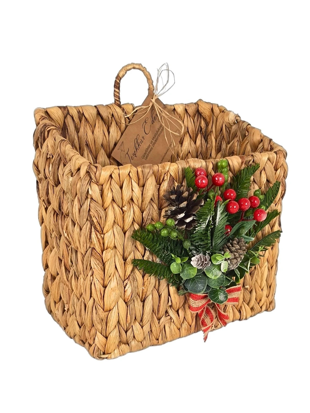 Yeni Yıl Hasır Kapı Sepeti Gazetelik Posta Kutusu Büyük Boy 30Cm