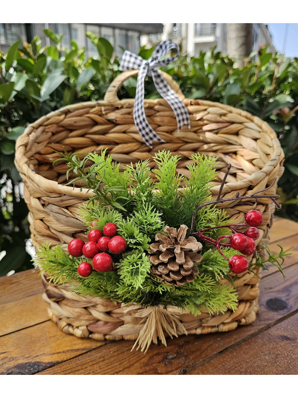 Yeni Yıl Hasır Kapı Sepeti Gazetelik Posta Kutusu Büyük Boy 31Cm