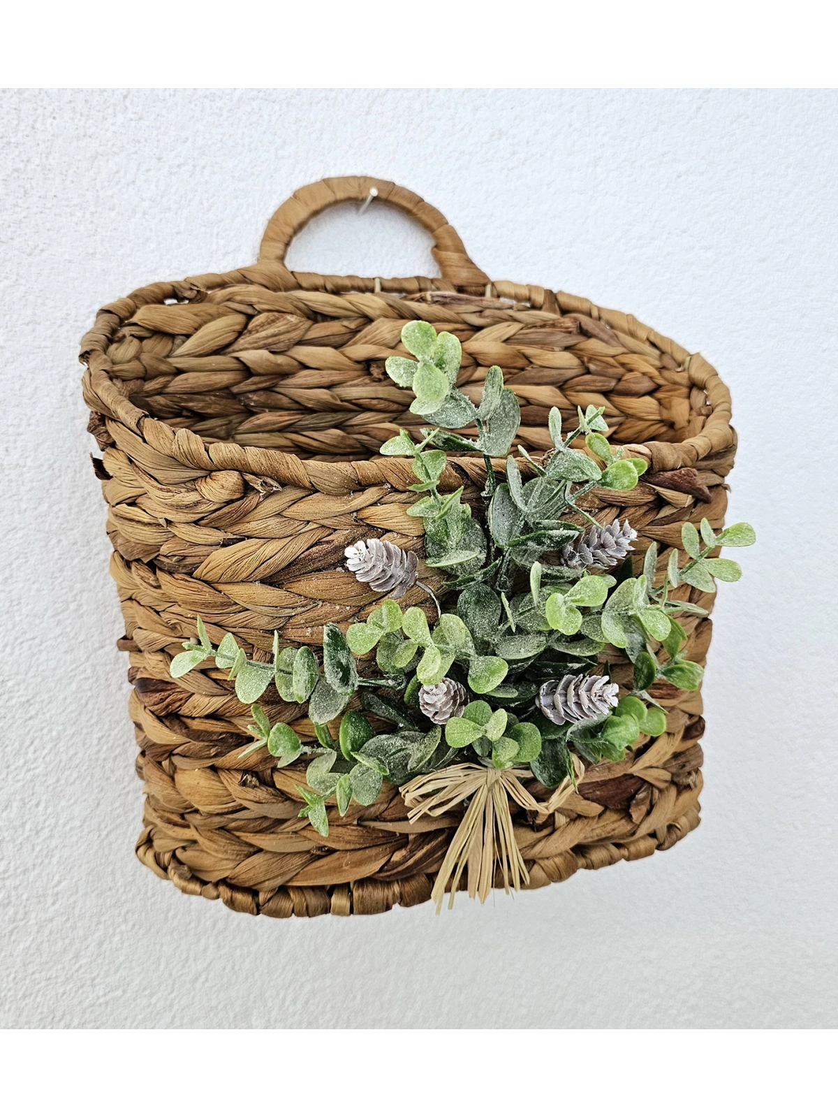 Yeşil Çiçekli Hasır Kapı Sepeti Gazetelik Posta Kutusu 29Cm