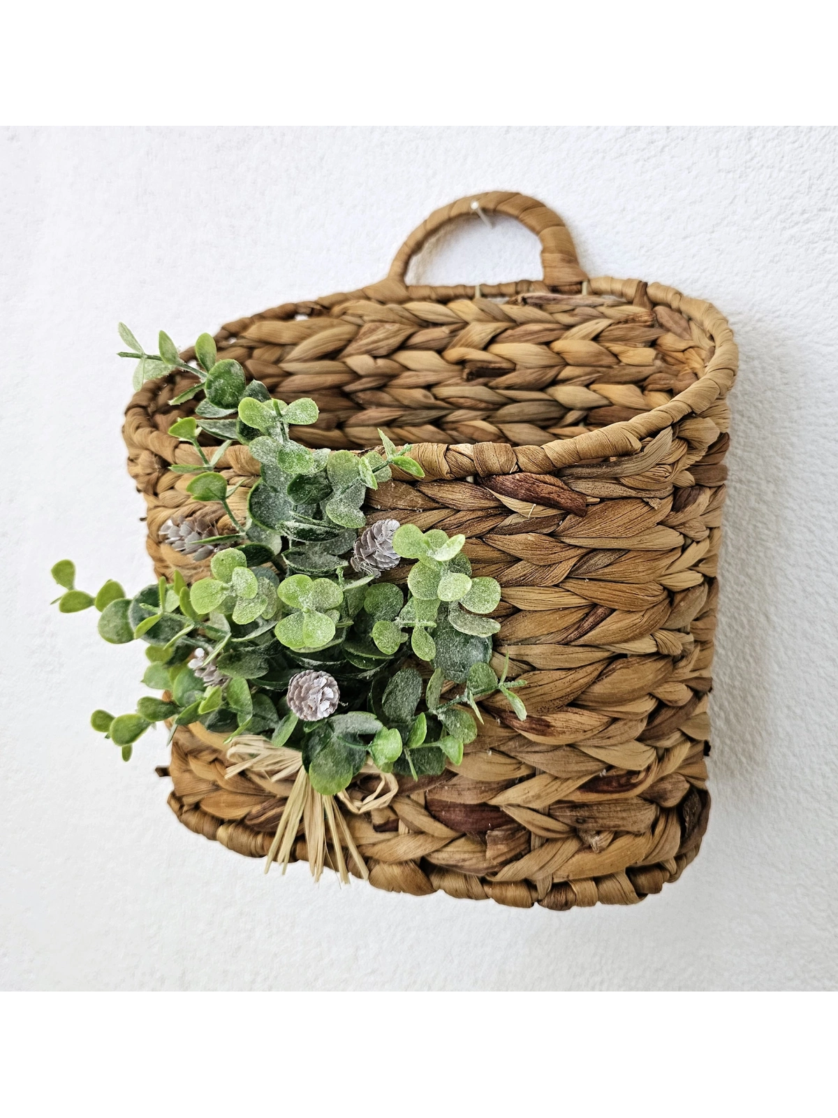 Yeşil Çiçekli Hasır Kapı Sepeti Gazetelik Posta Kutusu 29Cm