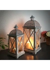 Metal Çatılı İkili Ahşap Mumluk Fener Seti Belize