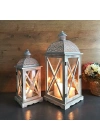 Metal Çatılı İkili Ahşap Mumluk Fener Seti Belize