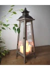 Old Town Metal Çatılı Ahşap Mumluk Fener 80cm