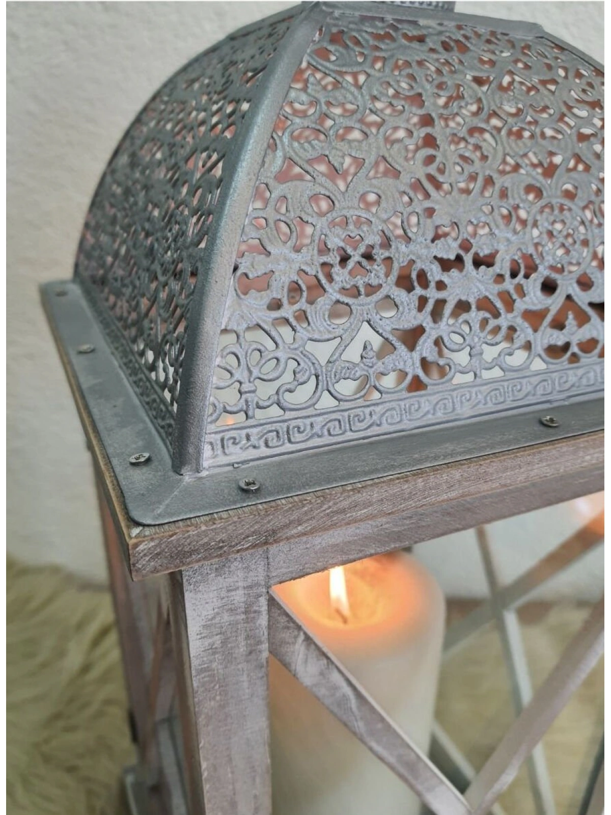 Metal Çatılı İkili Ahşap Mumluk Fener Seti Belize