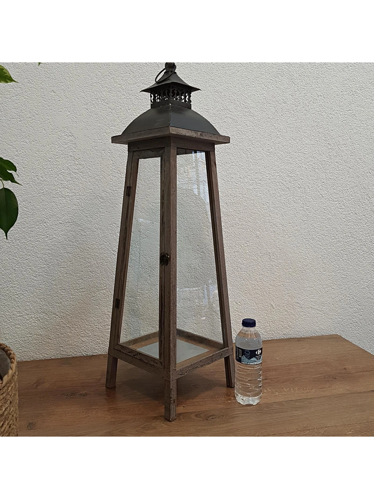 Old Town Metal Çatılı Ahşap Mumluk Fener 80cm