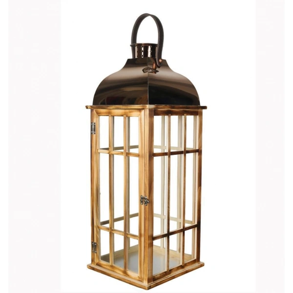 Çelik Çatılı Büyük Boy Ahşap Fener Ibiza 65cm