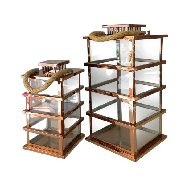 Minorka İkili Mumluk Fener Seti Rose Gold