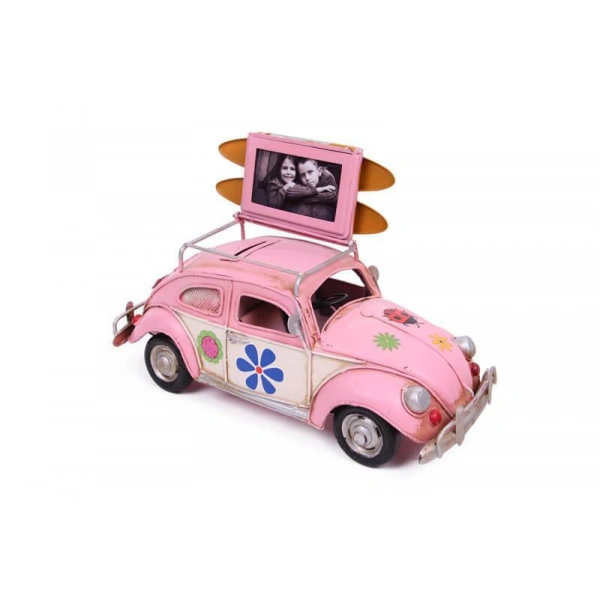 Nostaljik Fotoğraf Çerçeveli ve Kumbaralı Pembe Kaplumbağa 25cm