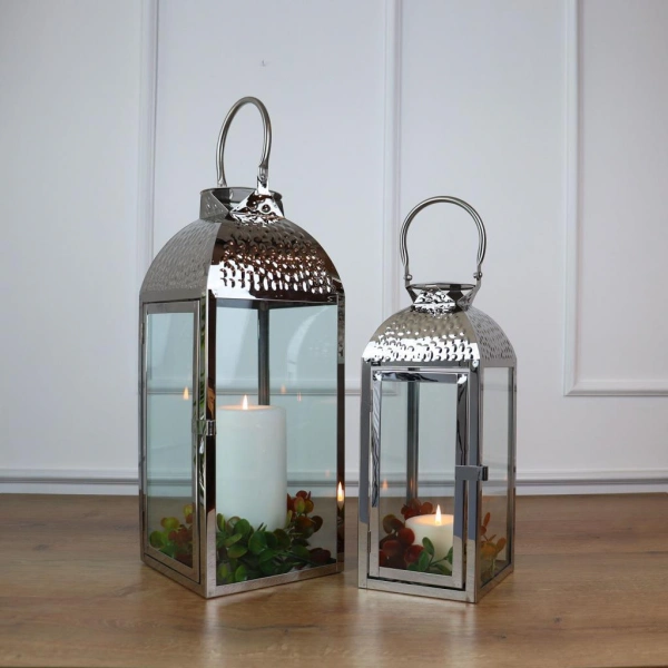 Silver Diamond Paslanmaz Çelik İkili Mumluk Fener Seti