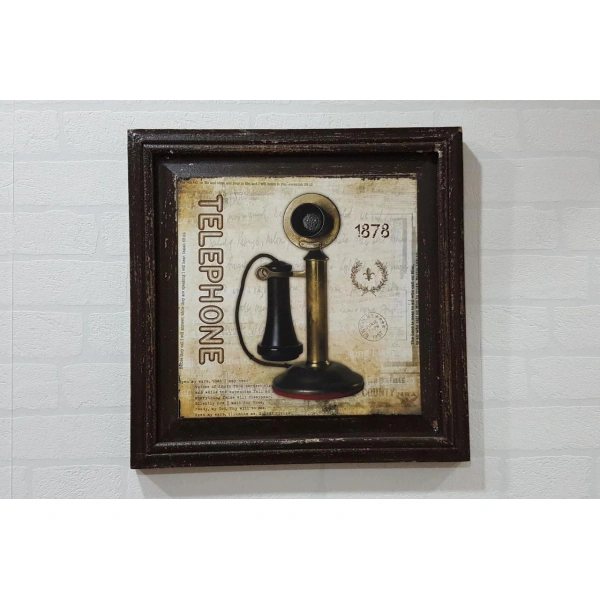 Telefon Ahşap Nostaljik Tablo 38x38cm