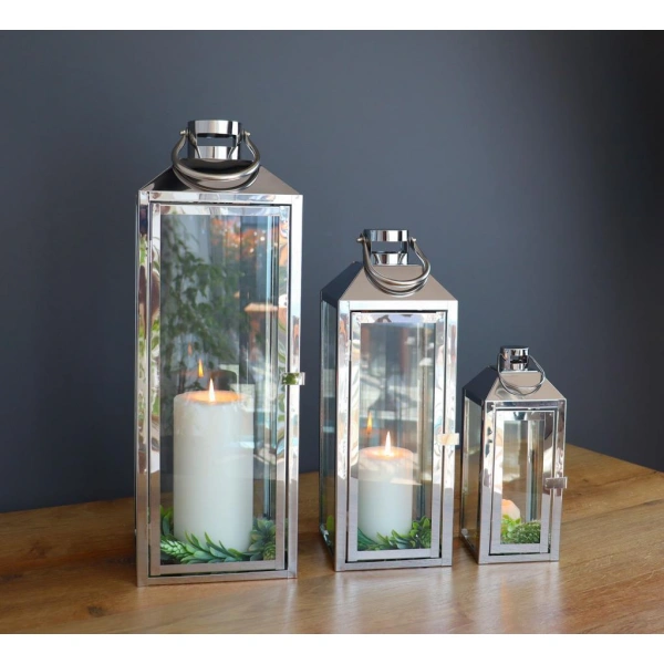 Victoria Paslanmaz Çelik Üçlü Mumluk Fener Seti