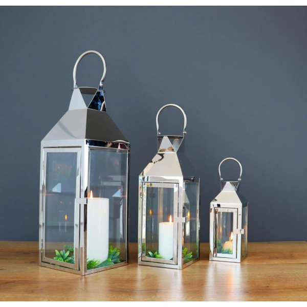 Windsor Paslanmaz Çelik Üçlü Mumluk Fener Seti