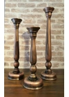 Ahşap Şamdan Mumluk Üçlü Set Antik Bakır 60/50/40cm