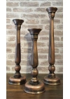 Ahşap Şamdan Mumluk Üçlü Set Antik Bakır 60/50/40cm