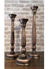 Ahşap Şamdan Mumluk Üçlü Set Antik Bakır 60/50/40cm