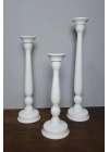 Ahşap Şamdan Mumluk Üçlü Set Beyaz 60/50/40cm