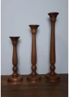 Ahşap Şamdan Mumluk Üçlü Set Kahve 60/50/40cm