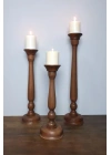 Ahşap Şamdan Mumluk Üçlü Set Kahve 60/50/40cm