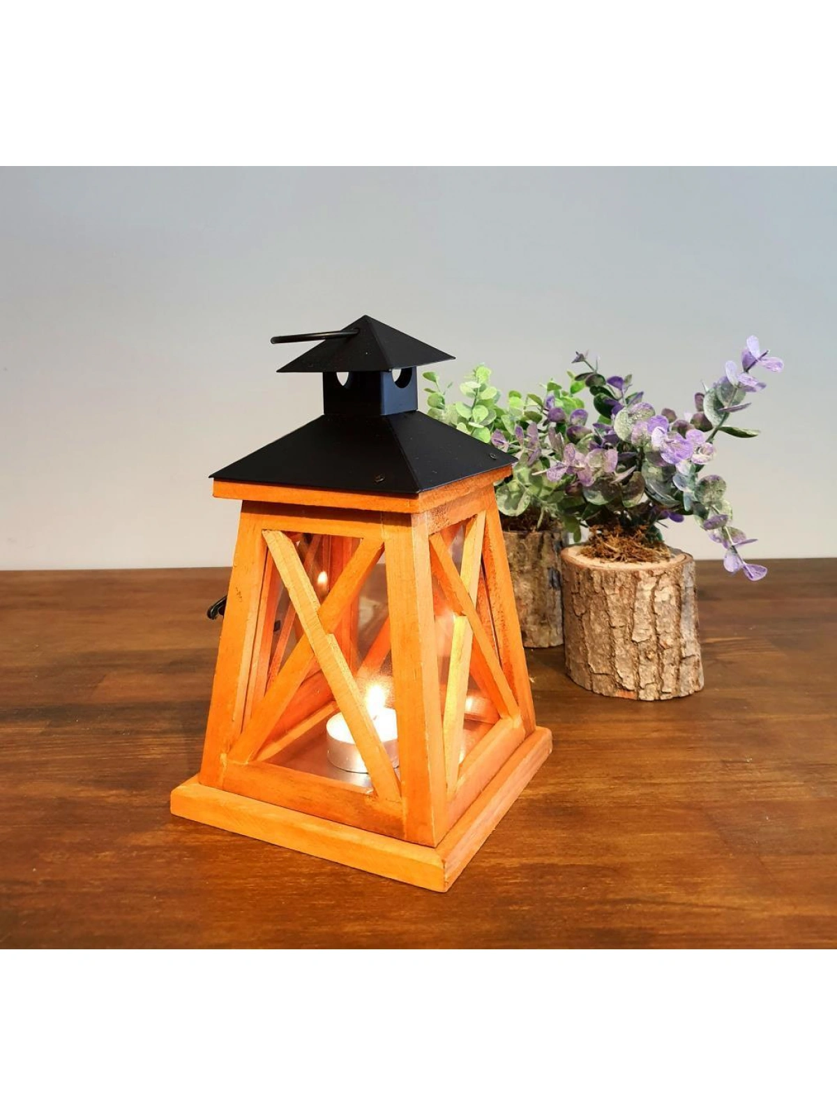 Metal Çatılı Ahşap Mumluk Floransa 21cm