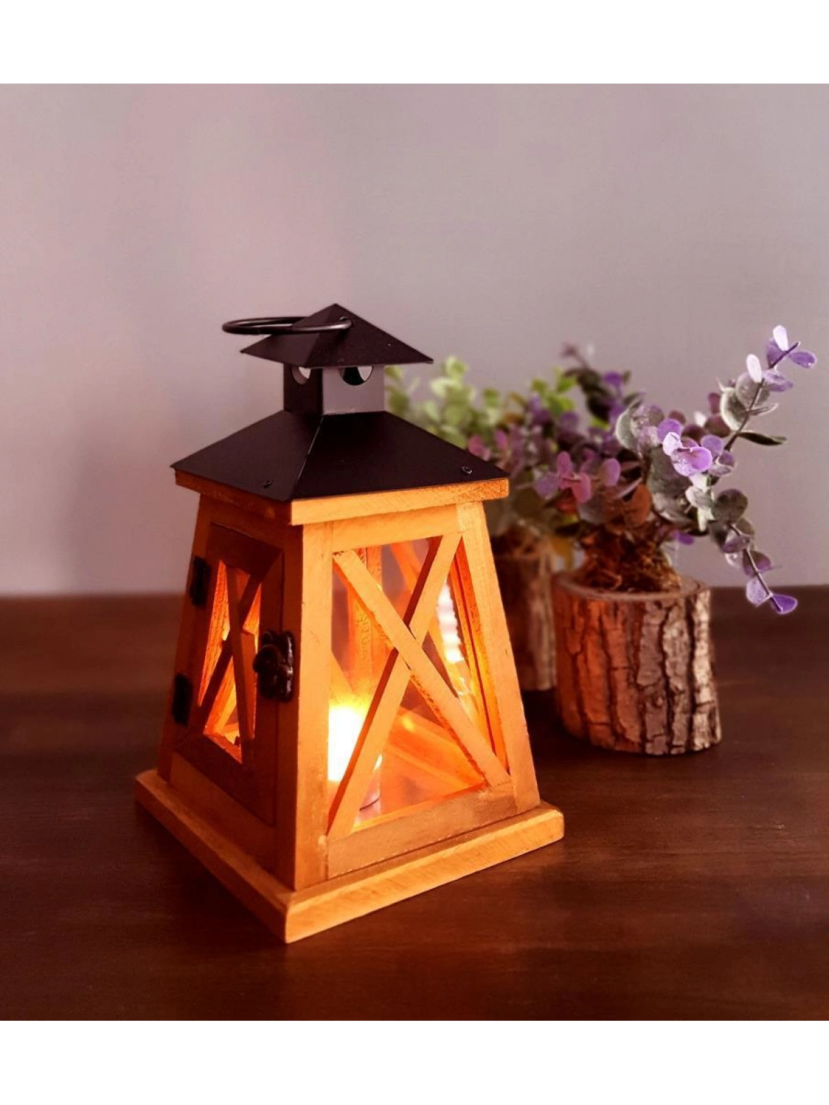 Metal Çatılı Ahşap Mumluk Floransa 21cm