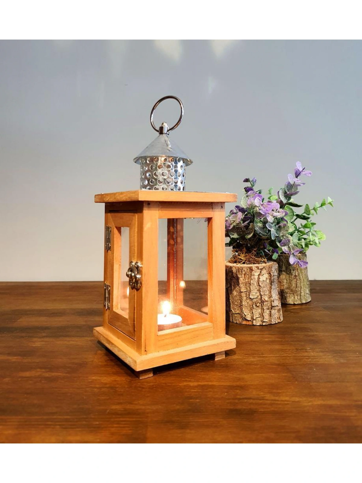 Metal Çatılı Ahşap Mumluk Roma 23cm