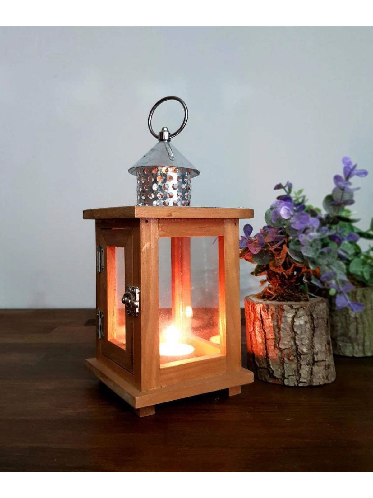 Metal Çatılı Ahşap Mumluk Roma 23cm