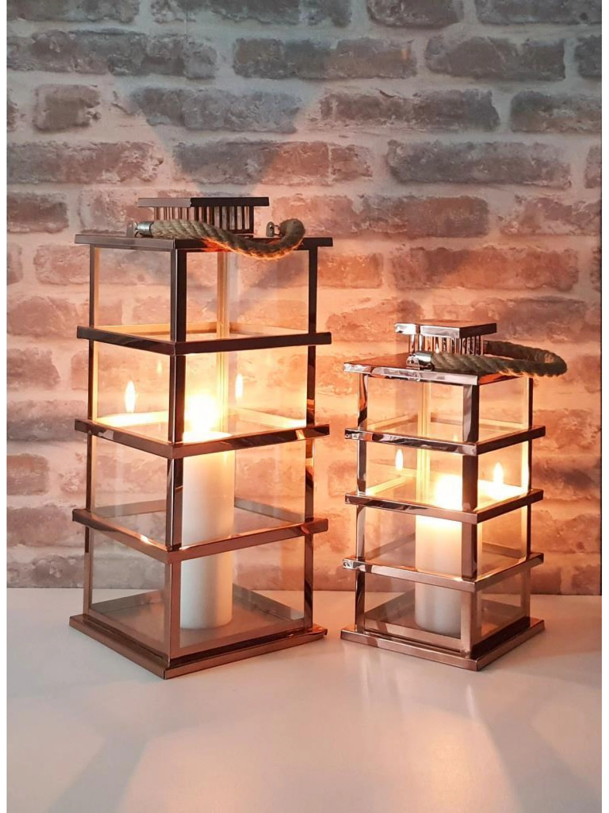 Minorka İkili Mumluk Fener Seti Rose Gold