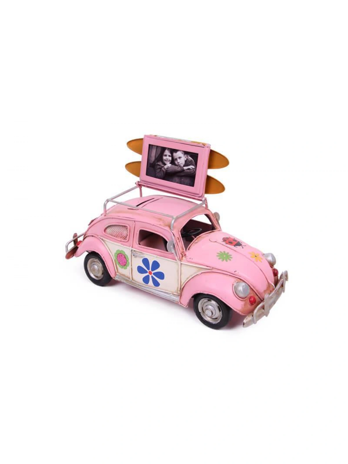 Nostaljik Fotoğraf Çerçeveli ve Kumbaralı Pembe Kaplumbağa 25cm