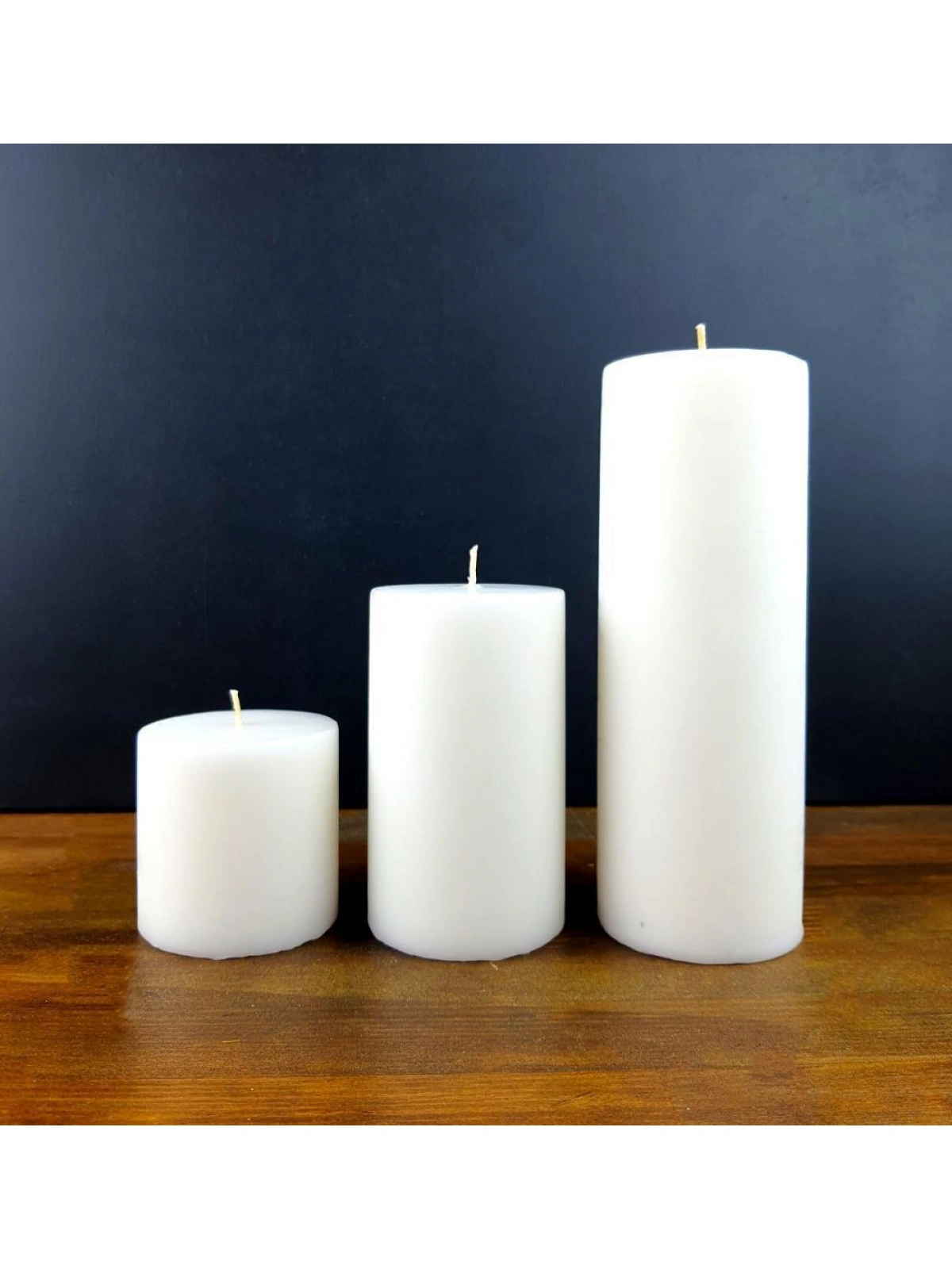 Silindir Mum Beyaz Üçlü Set