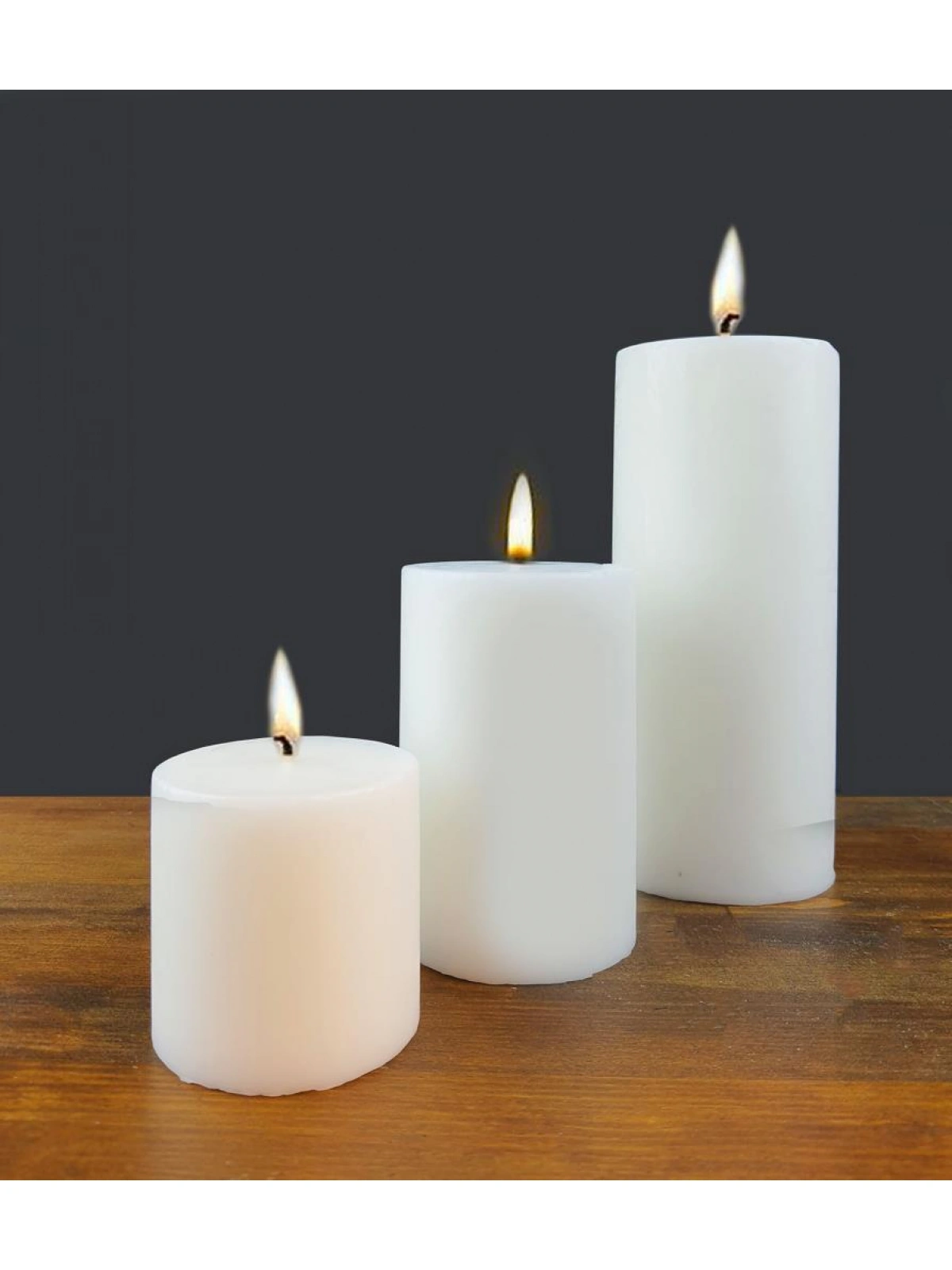 Silindir Mum Beyaz Üçlü Set