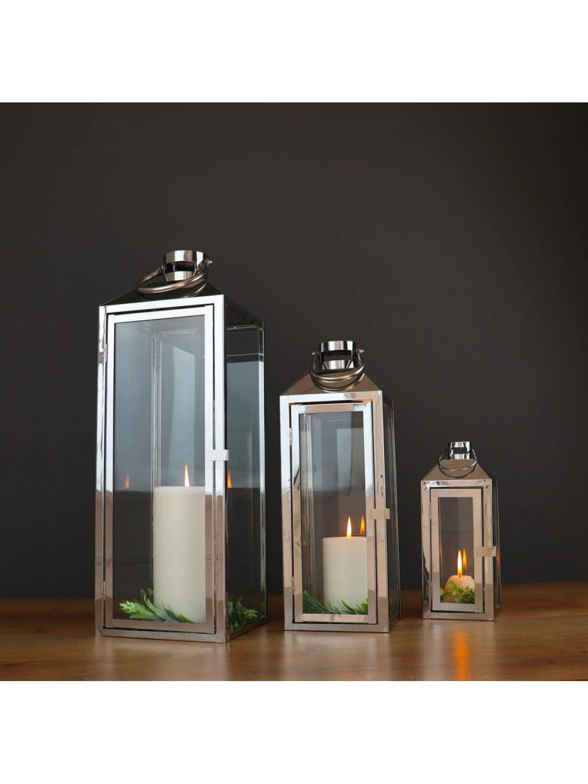 Victoria Paslanmaz Çelik Üçlü Mumluk Fener Seti