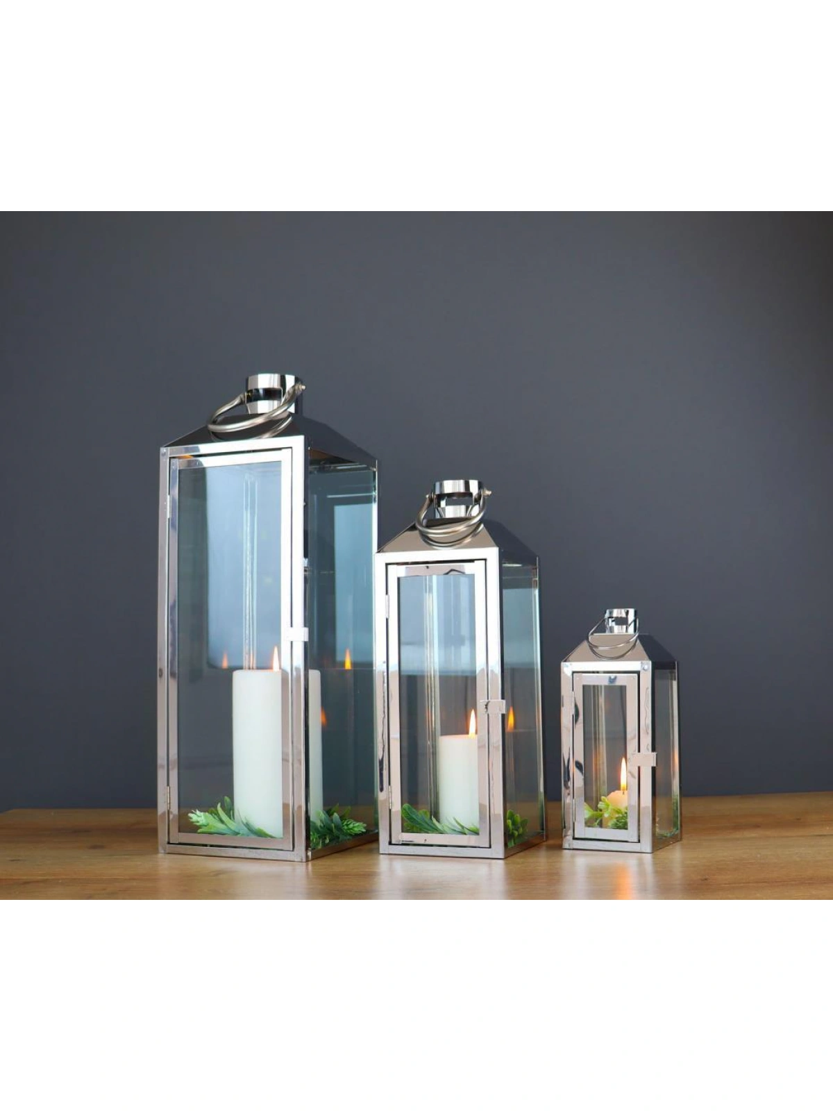 Victoria Paslanmaz Çelik Üçlü Mumluk Fener Seti
