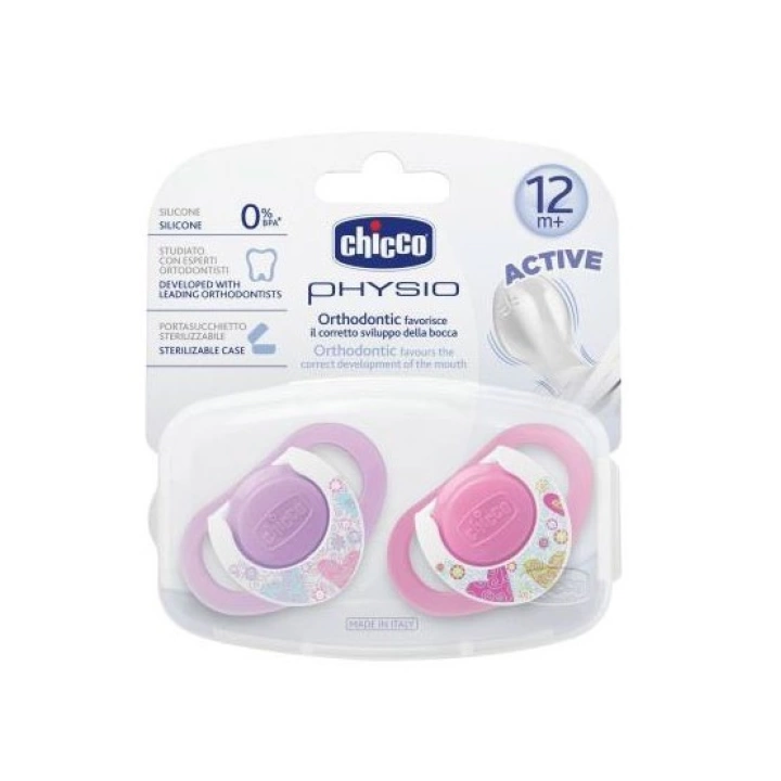 Chicco Physio Compact 2 li Silikon Emzik 12 ay+ Kız - 8058664059294