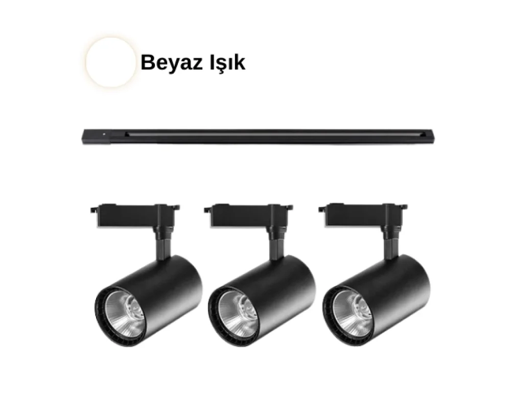 30 Watt Ray Spot Beyaz Işık Vitrin Aydınlatma 3 Adet Spot 1 Metre Ray