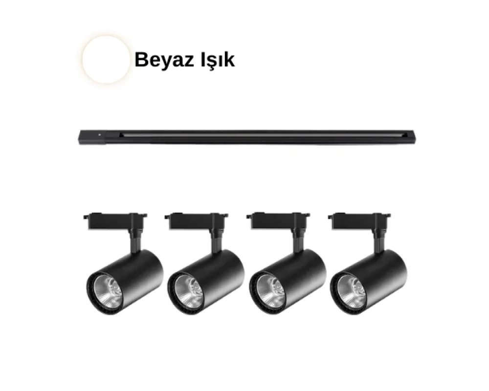30 Watt Ray Spot Beyaz Işık Vitrin Aydınlatma 4 Adet Spot 1 Metre Ray