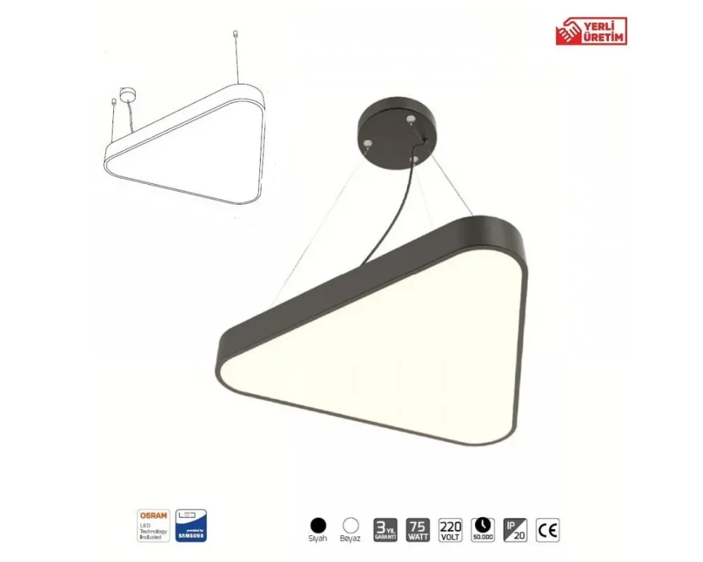 60-60-60 cm 35 Watt 4500 Lümen Üçgen Davul Linear Aydınlatma Beyaz ve Gün Işığı