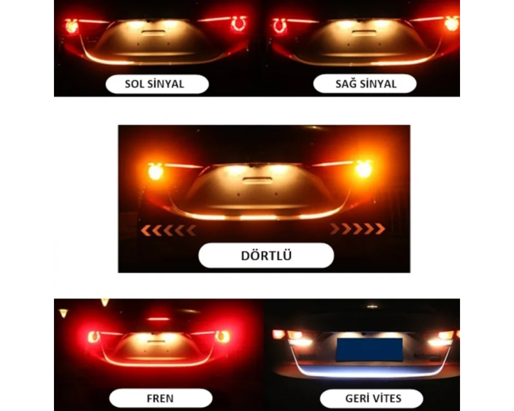 Araç Bagaj Altı Kayar ve Kayan Rgb Led Sağ Sol Sinyal Dörtlü Firen Geri Vites