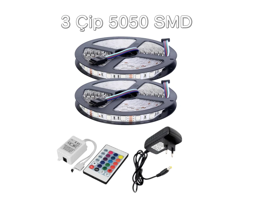 Rgb Led Slikonsuz İç Mekan 10 Metre 24 Tuş Kumanda 5050 Smd 3 Çip Set Tak Çalıştır