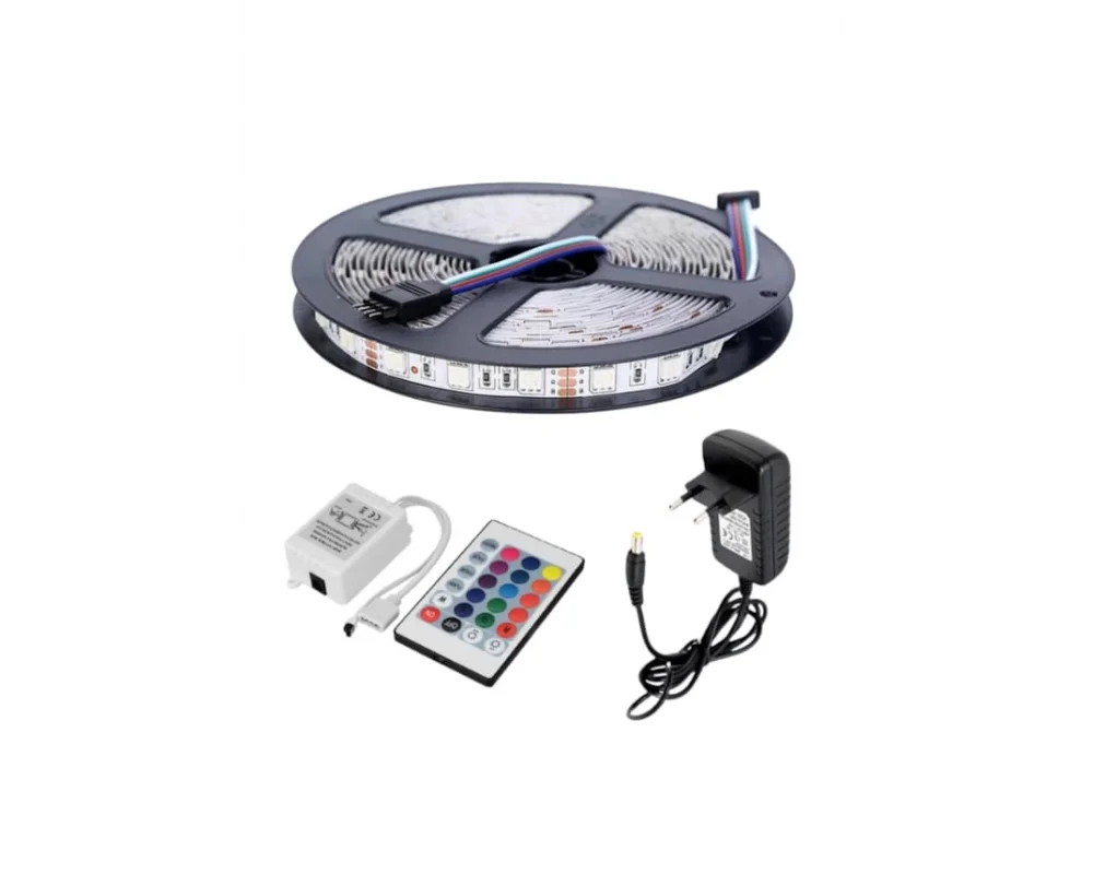 Rgb Led Slikonsuz İç Mekan 5 Metre 24 Tuş Kumandalı 5050 smd 3 Çipli Tak Çalıştır