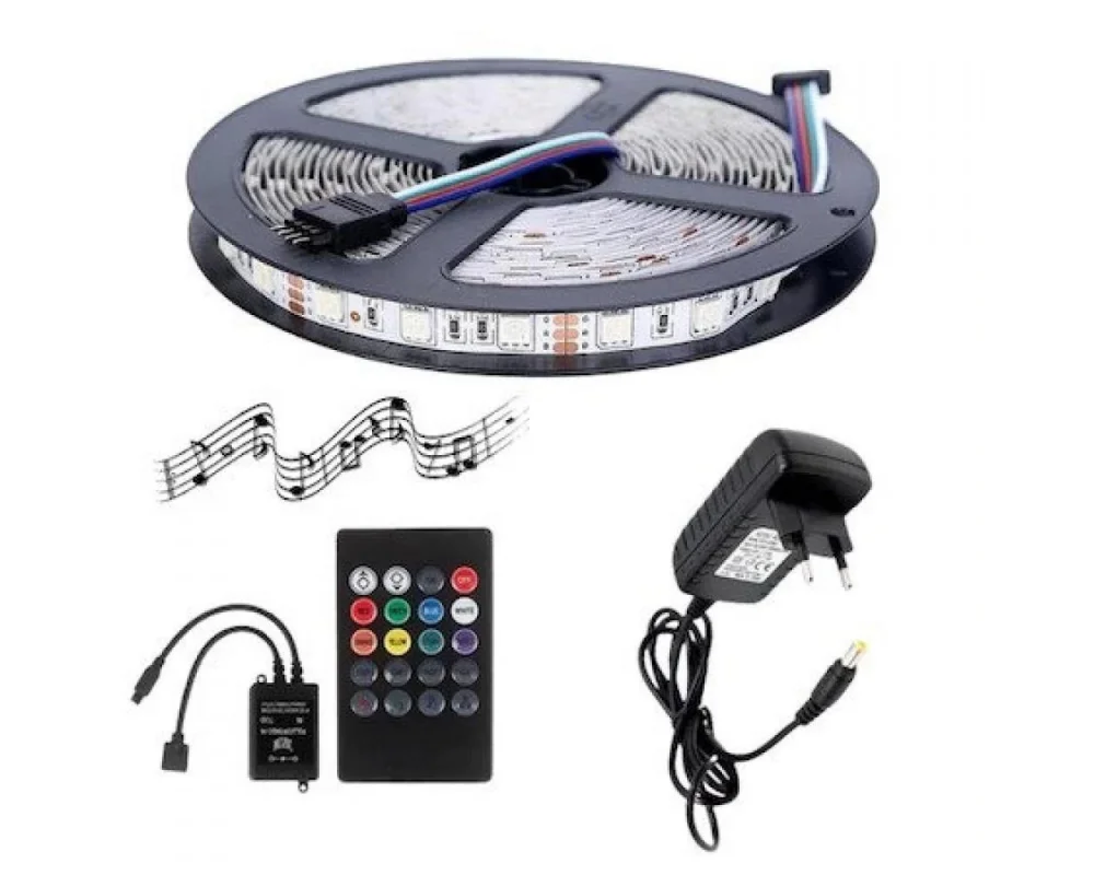 Sese ve Müziğe Duyarlı Rgb Led 5050 Smd 3 Çip Tak Çalıştır