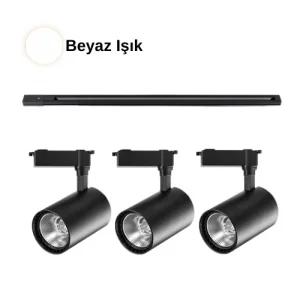 30 Watt Ray Spot Beyaz Işık Vitrin Aydınlatma 3 Adet Spot 1 Metre Ray